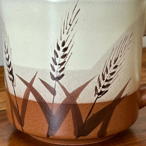 Vintage Stoneware Wheat Mug Brown Beige Coffee Cup - Picture 6 of 10